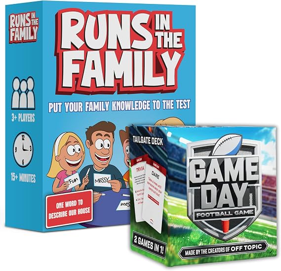 Runs in The Family Board Game and OFF TOPIC Game Day Football Card Game - Fun Games for Family Night and Football Fans