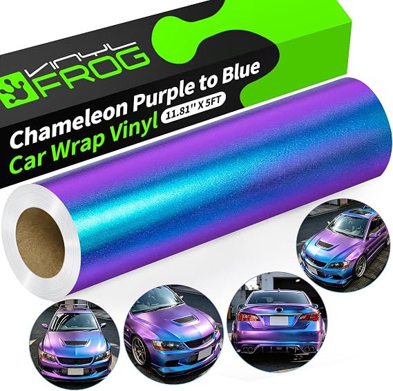 VINYL FROG Chameleon Car Wrap 11.81"x60" Purple to Blue Matte Metallic Vehicle Film Stretchable Air Release Car Wrap Vinyl for DIY Decals
