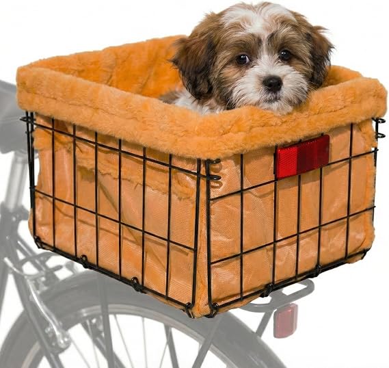 Xixter Pet Bike Basket with Liner & Mounting Hardware Metal Wire Rear Bike Basket for Dogs & Cats Comfortable Plush Bicycle Basket for Adult Bikes,Scooters Secure Universal Rack Mount