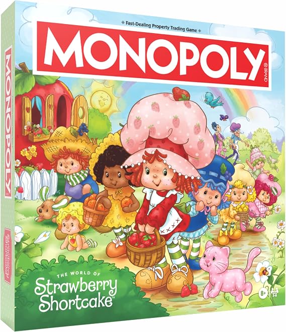 Monopoly: Strawberry Shortcake Board Game, Buy, Sell & Trade Locations Like Big Apple City, Citrus Acres & More, Includes 6 Collectible Tokens Like Blueberry Muffin's Basket & More, Official Merch
