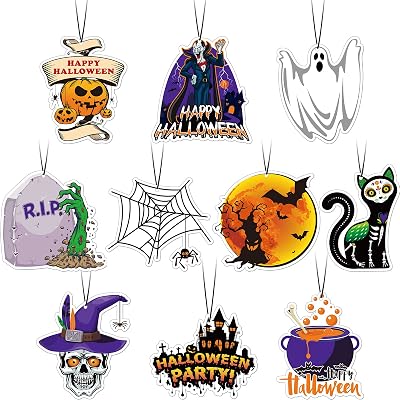 Tallew 10 Pcs Halloween Car Air Fresheners Ghost Vent Clips Pumpkin Car Air Fresheners Horror Car Accessories Wizard Skeleton Air Fresheners for Cars Mirror Small Spaces, Mixed Scents