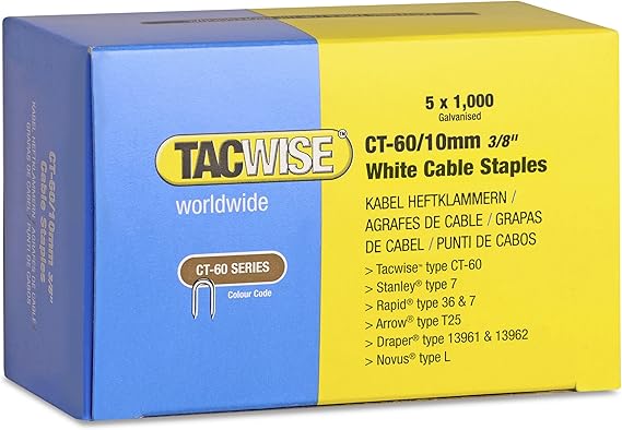 Tacwise 1094 CT-60/10 mm Divergent Point White Staples - 5 x 1,000 Staples