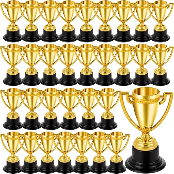 Mini Trophies & Medals Bulk for Kids - Gold Award Cups & Sports Medals Set - Lightweight Plastic Prize Trophies for Tournament, Classroom Rewards, Fun Run Race, Party Favors, Fantasy Football
