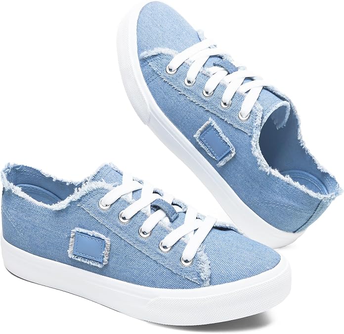 BENPAO Womens White Tennis Shoes Black Canvas Sneakers | Low Top, Breathable, Soft, Lightweight, Slip Resistant, Comfortable, Walking