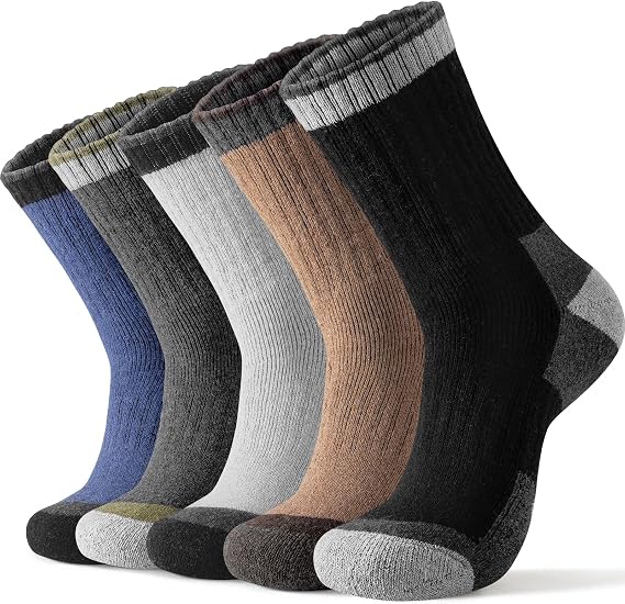Pleneal Merino Wool Hiking Socks for Men, Thick Thermal Warm Winter Crew Boot Cushion Wicking Socks 5 Pairs for Cold Weather