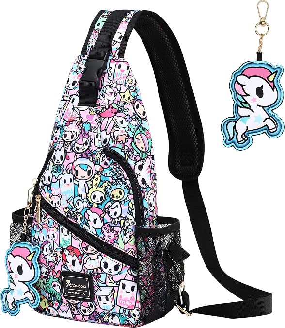 Tokidoki Crossbody Sling Bag with Unicorno Keychain Cute Chest Bag Shoulder Bag Daypack for Women Travel Sport Running Hiking
