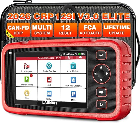 LAUNCH CRP129I V3.0 2026 OBD2 Scanner, ABS/SRS/AT/ENG Car Diagnostic Tool, 12 Reset Services TPMS/Oil/EPB/SAS/BMS/DPF/Throttle Reset, Injector Coding, FCA AutoAuth, Lifetime Update