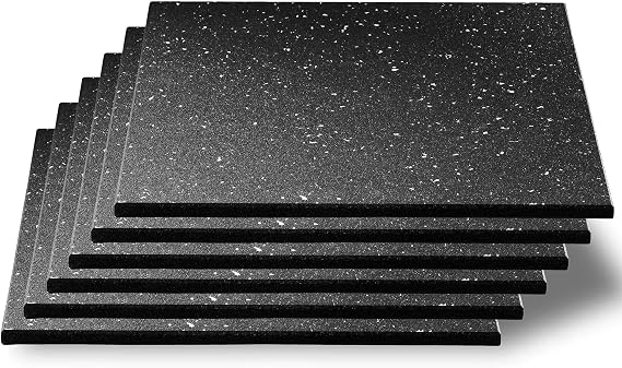 CyclingDeal 5/8" Thick High-Density Gym Floor Mats Tiles - 6 Pack 19.7x19.7 Rubber Exercise Workout Equipment Ground Shock Absorbing Mat for Home Gym Garage - Black w/White Dots