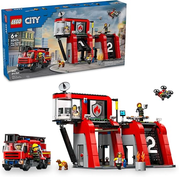 LEGO City Fire Station with Fire Truck Toy - Kids Toy Building Sets with 2 Fire Truck Attachments - Gifts for Boys & Girls Ages 6+ Pretend Play Set with 5 Minifigures - 60414