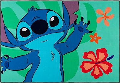 Gertmenian Disney Lilo & Stitch Indoor Area Rug - 4x6 Large, Non-Slip, Ideal for Children in Bedroom, Game Room, Classroom, Nursery or Play Area - Stitch Waving, Multi 27061