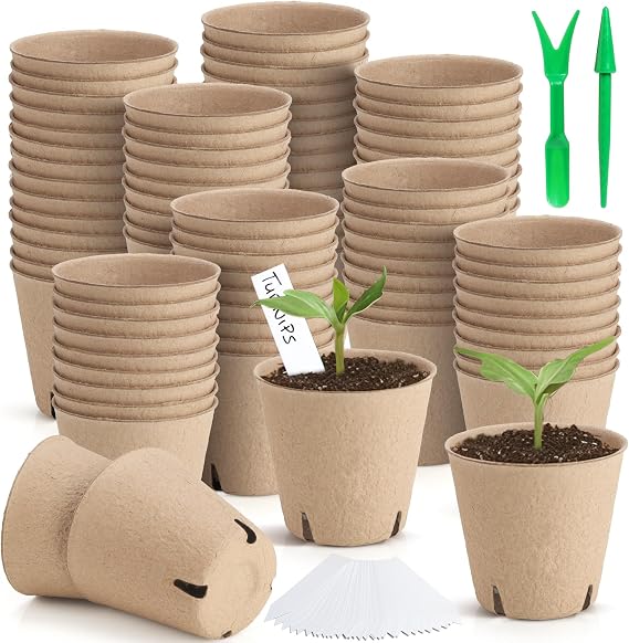 130 Pcs 3.15 Inch Peat Pots,Seed Starting Pots with Drainage Holes Round