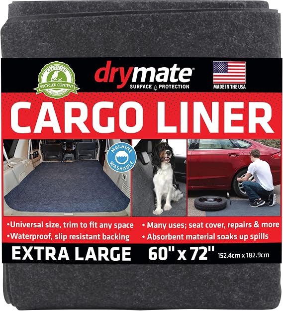 Drymate Cargo Liner Mat (60 x 72), Dog Seat Cover, Trunk Liner, Absorbent, Waterproof, Machine Washable, Protects Vehicle Interior, for SUVs, Trucks, Vans, Cars (Made in The USA)