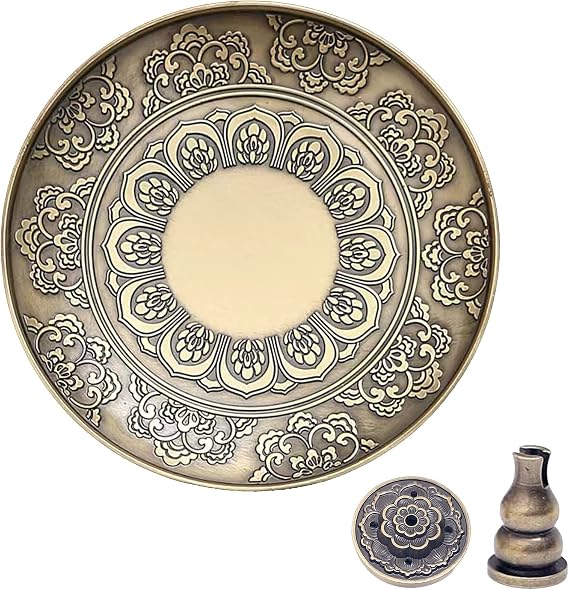 Brass Plate Incense Holder Set- 3 in 1 Incense Burner - for Smudging Bowl, Offering Bowl, Incense Burner Holder, Ash Catcher,Jewelry Dish