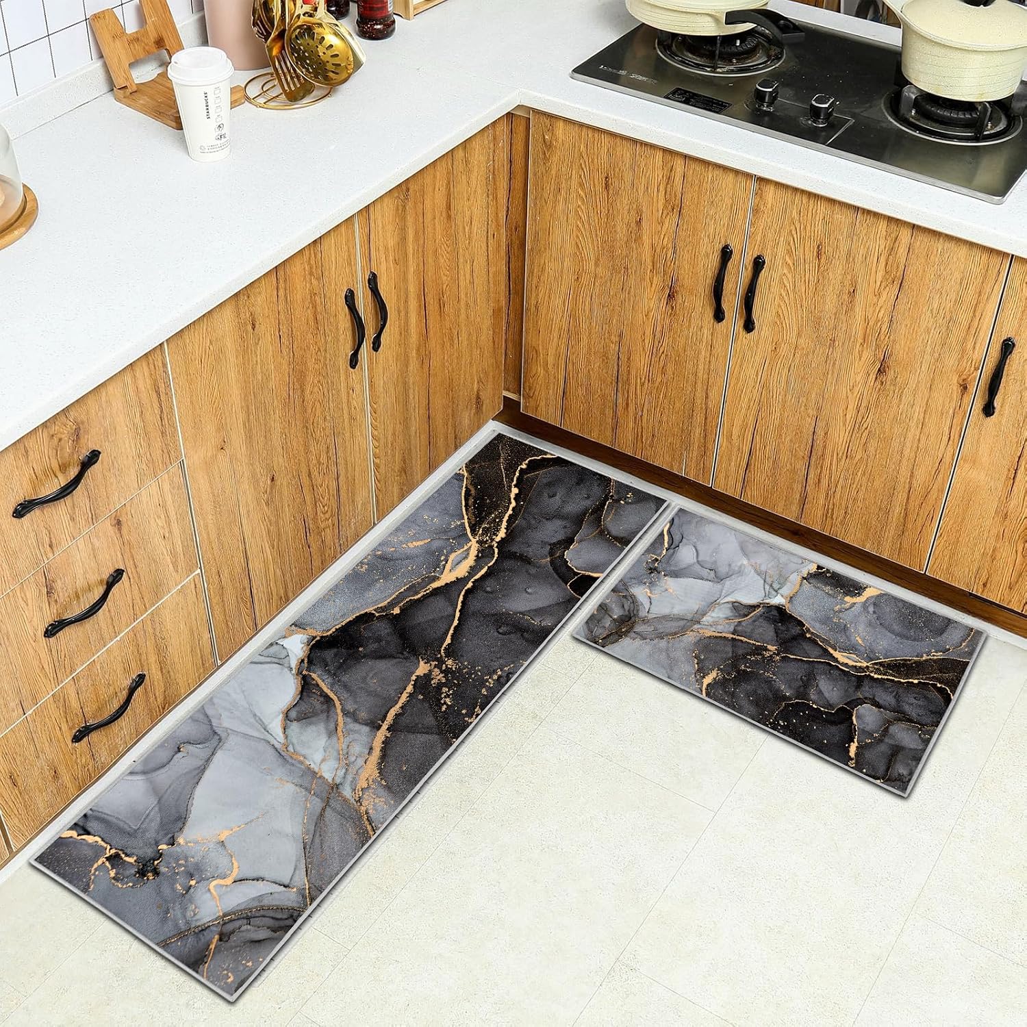 Kitchen Rug, 2 Pieces Non Slip kitchen mat sets,Washable Kitchen Floor Mat For Kitchen,Hallway,Living Room,Bedroom,Bathroom style E, 43x7543x150cm