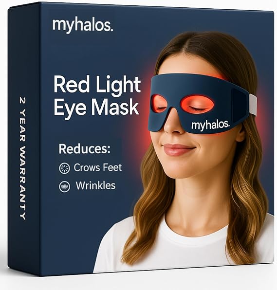 MyHalos Under Eye Red Light Therapy Mask, LED for Wrinkles & Dark Circles | LED Light Therapy for Eyes & Face, Reduces Crow's Feet, Brightens Under-Eyes, Rechargeable, Lightweight, Easy to Use
