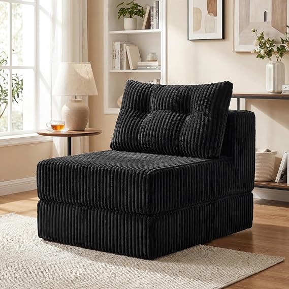 GRAVFORCE Folding Sofa Bed Convertible Sleeper Chair with Back Support and Pillow Fold Out Single Sofa Bed Chair Comfy Foldable Mattress Floor Couch for Living Room Bedroom Black