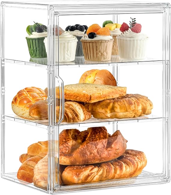 Bakery Display Case, 3 Layer Clear Acrylic Pastry Display Case, 1 Pack