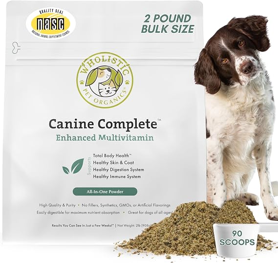 Organic Dog Vitamins | 2 Lb | 90 Scoops | Daily Dog Multivitamin with Prebiotics, Probiotics for Immune Support, Skin Coat, Digestion, Joint Health | Canine Complete