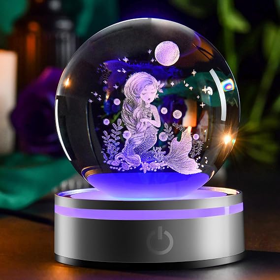 IFOLAINA Mermaid Crystal Ball Gifts for Girls Her Back to School Gifts | Mermaid Lovers Gifts for Birthday Christmas Decorative Globes 3D Crystal Tale Sphere Decor