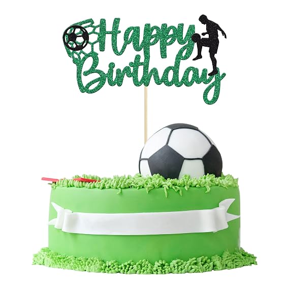 Gyufise 1 Pack Soccer Cake Topper Happy Birthday Sign Football Player Cake Decorations for Sport Theme Man Boy Girl Birthday Party Decoration Supplies