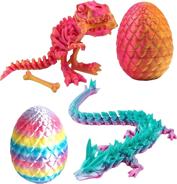 AYNKH 2PCS 3D Printed Dragon Egg,Dragons Toy,Dinosaur Eggs,Mystery Articulated Crystal Dragon Egg Fidget Toys, 3D Print Surprise Animals Toy for Kid Boy Girls Adults,Easter, Christmas Desk Decoration