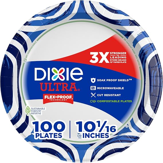 Dixie Ultra Large Paper Plates 10 Inch Heavy Duty Disposable Plates 100ct