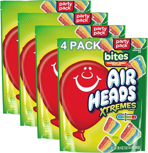 Airheads Xtremes Candy Bites, Rainbow Berry, 30.4 Ounces (4-Pack) | Individually Wrapped Bulk Chewy Sweet & Sour Candy, Artificially Flavored