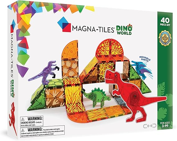 MAGNA-TILES Dino World 40-Piece Magnetic Construction Set, The ORIGINAL Magnetic Building Brand