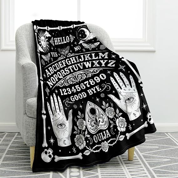 Jekeno Ouija Board Blanket Spooky Goth Decor Black 50"x 60"