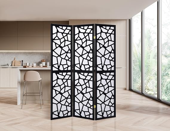 3 Panels Room Divider Privacy Screen Shoji Divider 6ft High Japanese Style Privicy Room Divider (Geometric Black, 3 Panels)