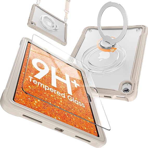 BATYUE Case for iPad (A16) 11th/10th Gen 11/10.9 inch - Built-in Tempered Glass Screen Protector, 360 Rotating Stand with Detachable Shoulder Strap & Kickstand Handle, Slim Rugged Shockproof Cover