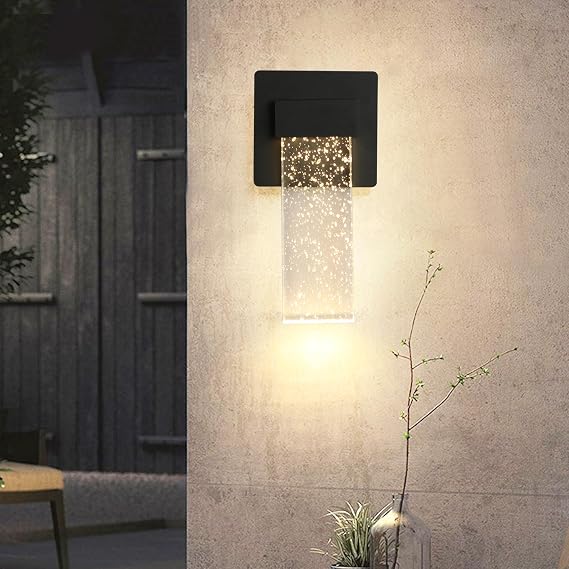 9.6 Inch Outdoor LED Wall Light, Crystal Bubble Glass Exterior Wall Sconce, 3000K Warm White Waterproof Wall Lamp, Energy Efficient Lighting for Patio, Garage, Doorway, Yard, ETL Listed