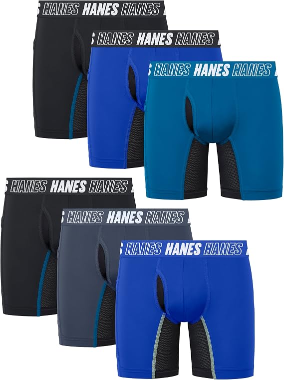 Hanes Boys' Moves Underwear, Anti-chafe Boxer Briefs for Boys, 6-pack