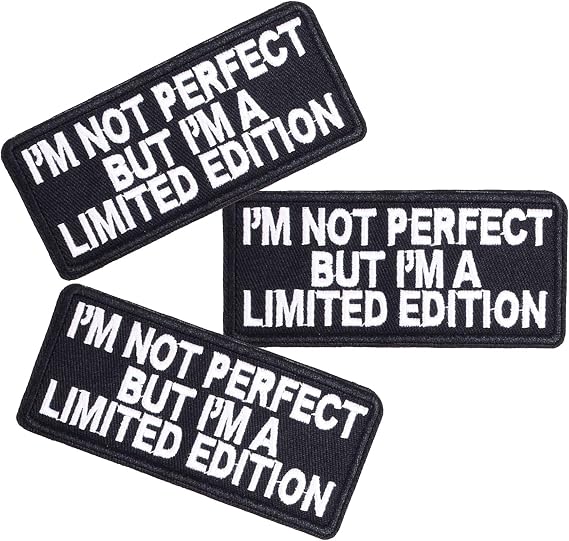 U-Sky Sew or Iron on Embroidered Patches | I AM NOT Perfect BUT I AM A Limited Edition Motivational Appliques | Self-Acceptance Saying Decals | Hats Jeans Demin Jackets | 3.94"x1.77" 3PCs Pack