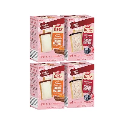 Katz Gluten Free Holiday Toaster Pastries Variety Pack, Iced Holiday Berry and Pumpkin Cheesecake. Free of Dairy, Peanuts, Tree Nuts, and Sesame, Kosher, No Artificial Color. 4Pk