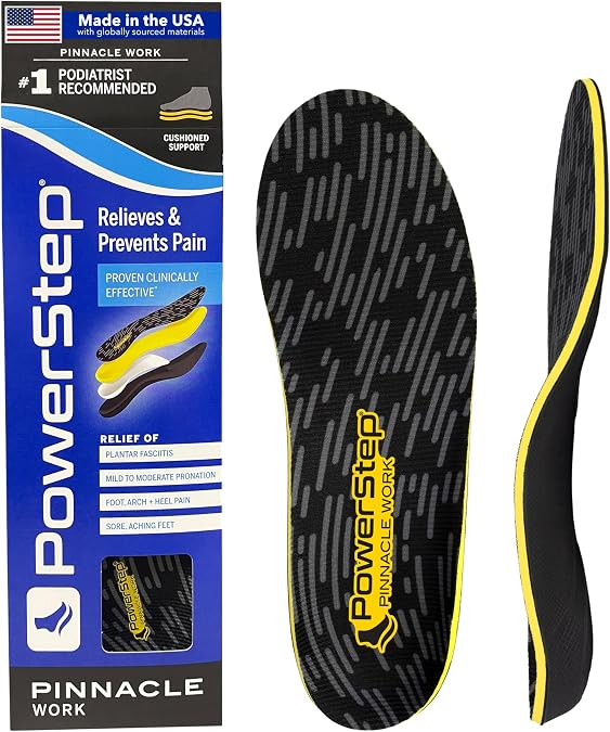 PowerStep Pinnacle Work Insoles, Work Boot Arch Support, Plantar Fasciitis Relief, Pronation, Arch Support Shoe Inserts, Orthotic for Men and Women, Made in the USA
