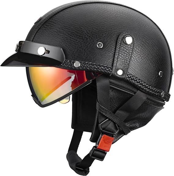 Half Helmet Motorcycle Men Women Adult Open Face Motorcycle Helmets with Sun Retractable Visor DOT Certified