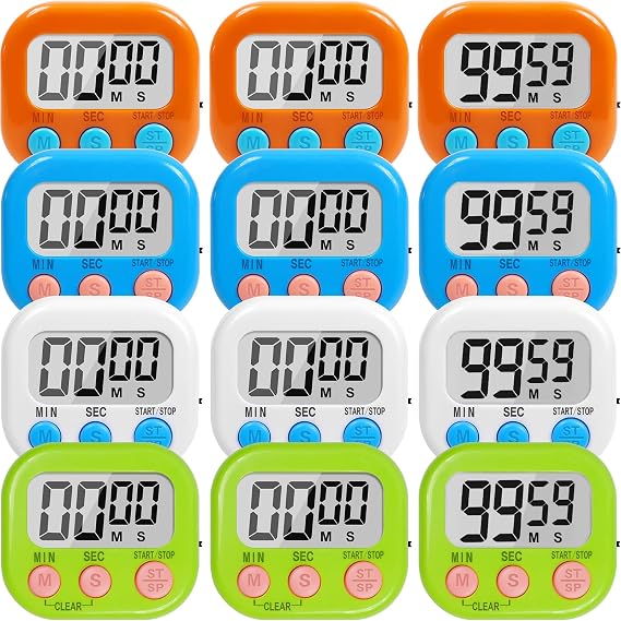 12 Pack Multi-Function Digital Timers, Magnetic Large LCD Display Loud Alarm Countdown Timers, Extensively Use in Classroom, Break Time, Gym, Meeting, Cooking