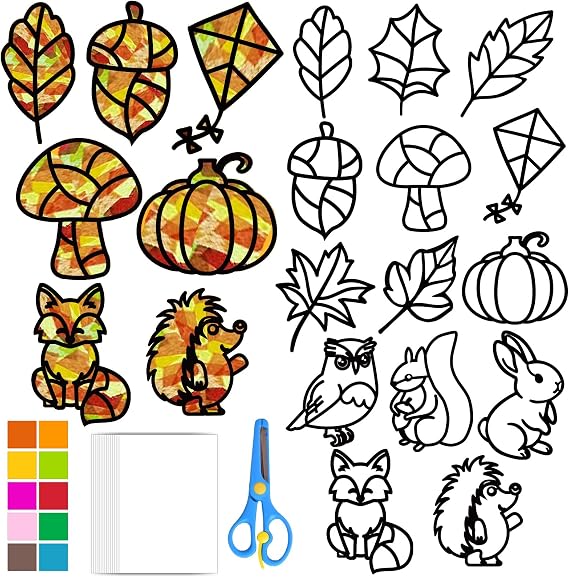 JOYEASE Window Stickers Autumn Crafts with Children 14 Pieces Craft Set Autumn Children Autumn Decoration Crafts Children Gift