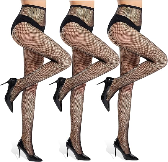 Sheer Patterned Fishnet Tights - 2 Pack Back Seam Lace Fish net Pantyhose High Waist, Hollow Mesh Stocking