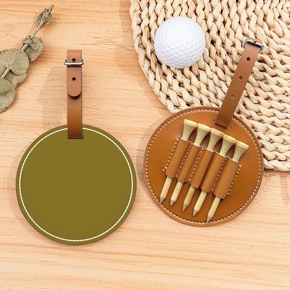 Biluochun Green Printed Golf Tees Holder Golf Tee Bag Belt Clip for Golf Bag Outdoor Tees Holder Portable PU Leather