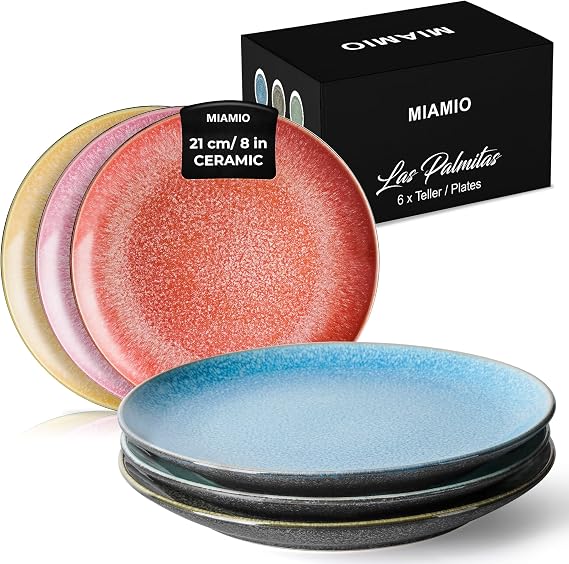 MIAMIO Set of 6, Dinner Plates, Ceramic Plates, Kitchen plates, Plate Sets Microwave Safe Plates, Oven and Dishwasher Safe Las Palmitas Collection