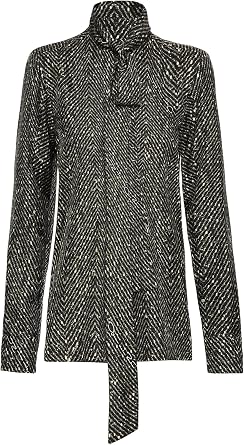 Chevron Tie-Neck Silk Twill Blouse