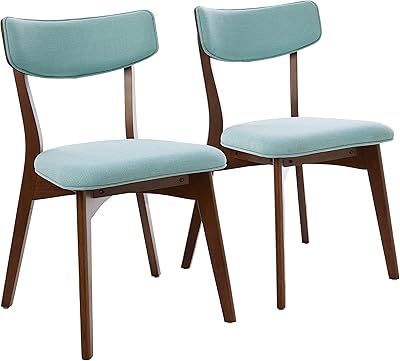 Christopher Knight Home Abrielle Mid-Century Modern Fabric Dining Chairs with Natural Walnut Finished Rubberwood Frame, 2-Pcs Set, Mint  Natural Walnut
