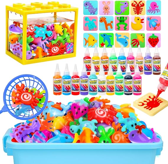 Basytodio Aqua Fairy Water Gel Kit, Magic Water Elf Toy Kit with 20 Magic Gel &16 Shape Molds-DIY Magic Elf Kits Make Your Own Water Pets Arts and Crafts for 4-6 7 8 9 10 Year Old Boys Girls Gifts