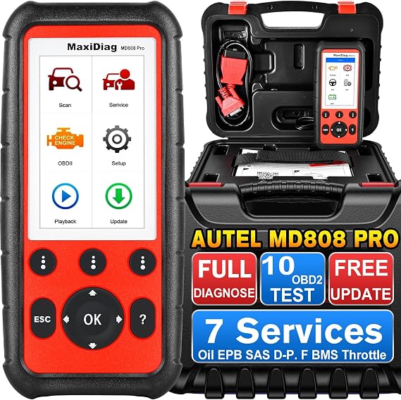 Autel MaxiDiag MD808 PRO OBD2 Scanner, All System Diagnostic Scan Tool | Upgraded of MD806 MD802, 7 Hottest Special Service, Oil Reset, EPB, SAS, BMS, Throttle, Free Lifetime Update, Multilingual