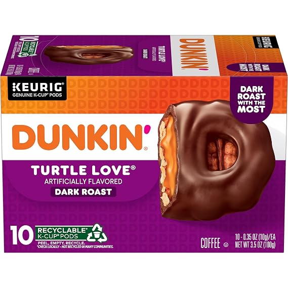 Dunkin Turtle Love Coffee, Dark Roast, Keurig K-Cup Pods, 10 Count Box