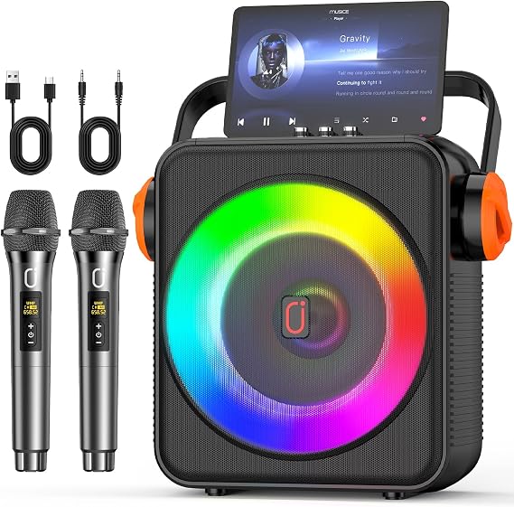 JYX Karaoke with 2 Microphones Portable Karaoke Speaker Bluetooth 5.3 with 2 Wireless Microphones for Adults PA System with Echo Setting Supports TWS/TF Card/USB/AUX/Live