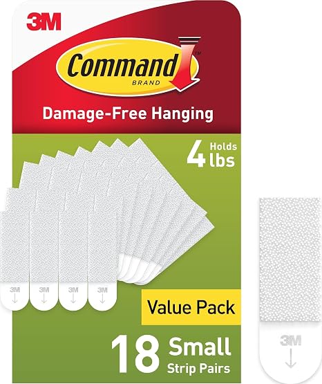 Command 4 lb Small Picture Hanging Strips 18 Pairs (36 Command Strips), Damage-Free Hanging Picture Hangers, No Tools Wall Hanging Strips for Home Decor, White Adhesive Strips