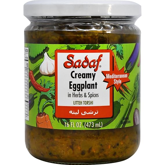 Sadaf Creamy Eggplant - Torshi Litteh - Torshi Bademjan for Cooking and Food Flavoring - Mediterranean Cuisine - Eggplant Dip - Kosher - Halal - Vegetarian - 12 Oz Jar